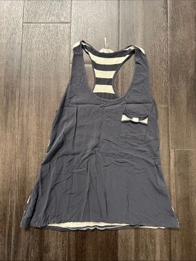 Women's Navy Racerback Tank with Cream Stripe Back and Pocket Bow